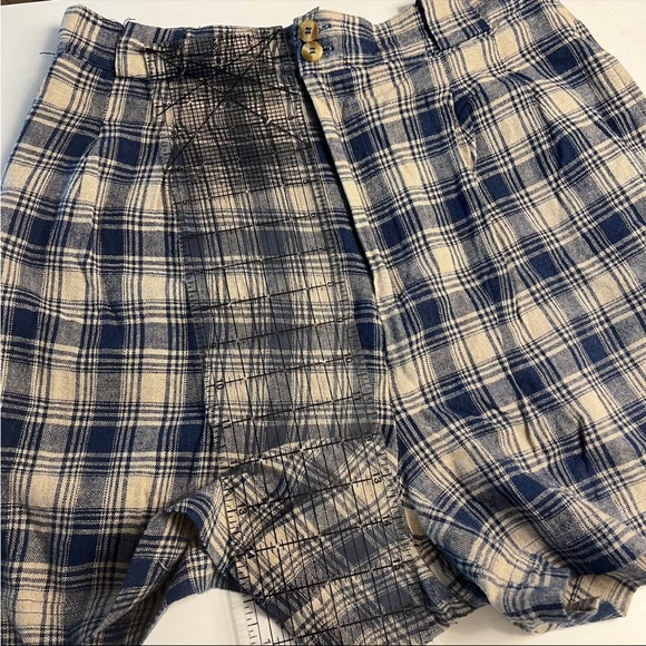 Super high rise vintage linen plaid shorts navy tan state of the art mom - Picture 8 of 8